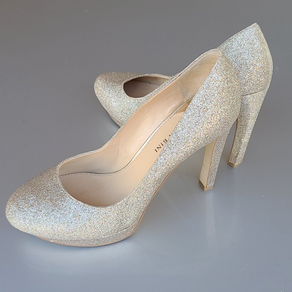 GIANNI BINI Jeanna Champagne Glitter Platform Heels 9.5 Pumps Stilettos - Picture 2 of 16
